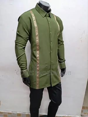 Jungle Green Shirt With Gold Detailing