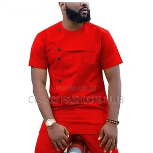 Red Short Sleeved African Suit for Men