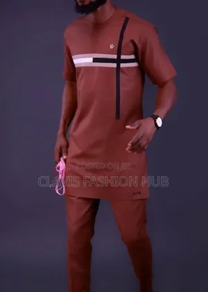Maroon African Suit With White Detailing on Chest