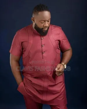 Maroon Plain African Senator Suits for Men