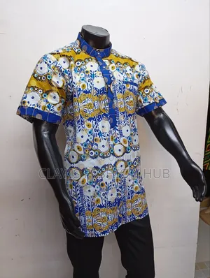 White Kitenge Shirt With Chinese Collar