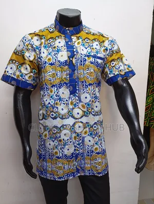 White Kitenge Shirt With Chinese Collar