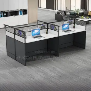 Workstations:4-Seater Rectangular White Lumber Workstation