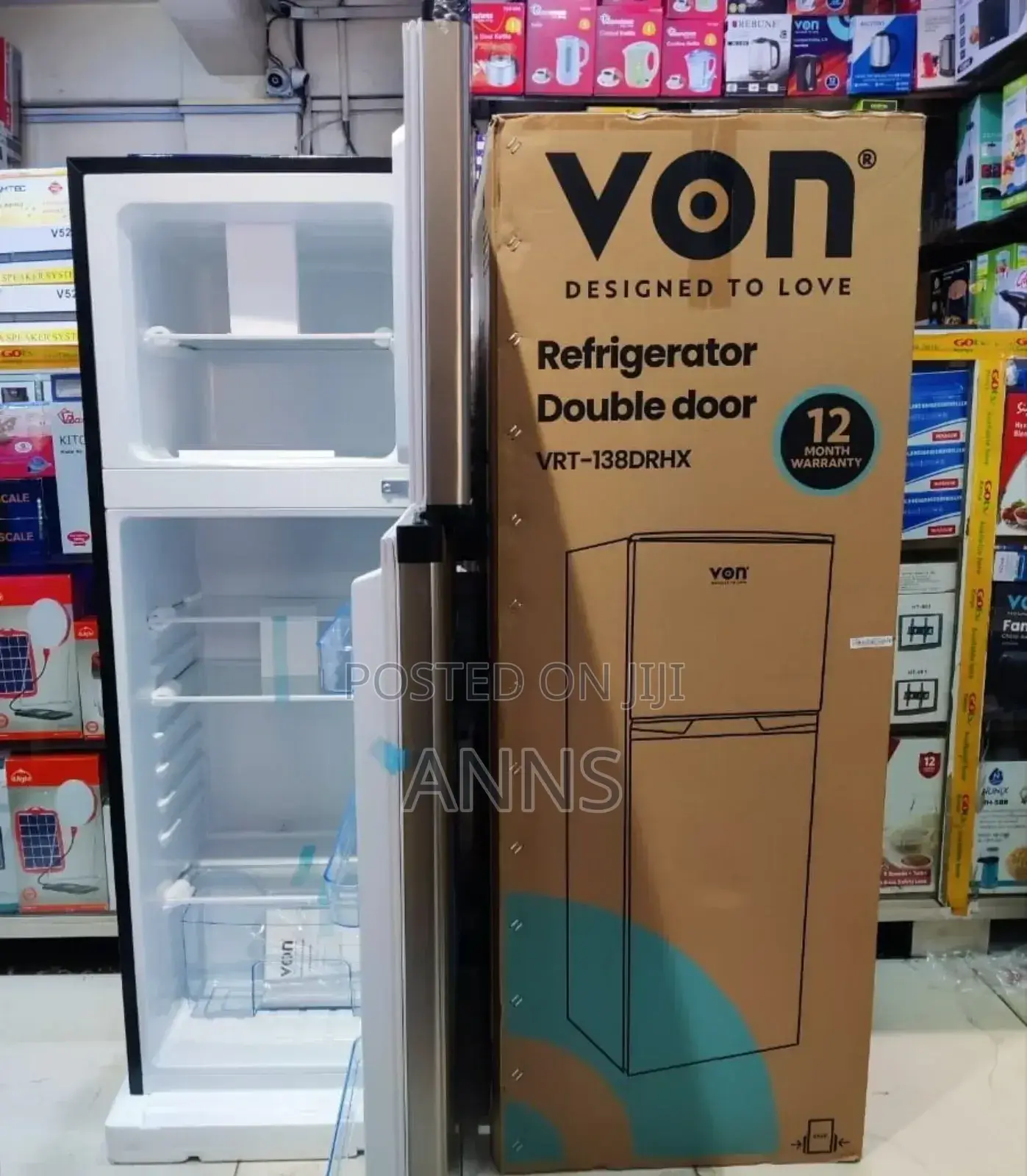 Von 138L Defrost Double Door Fridge- Grey Silver