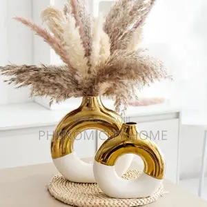 2pc White Gold Ceramic Vase