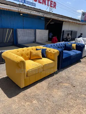 Blue and Yellow 5 Seater Chesterfield Sofa