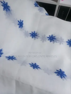 White and Royal Blue Detailed Sheer