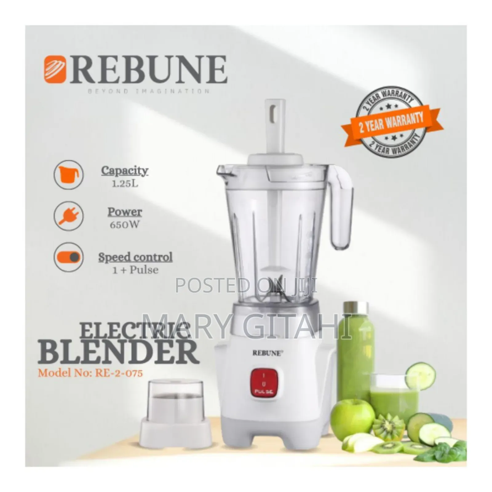 Rebune 075 2 in 1 Blender 650watts at 