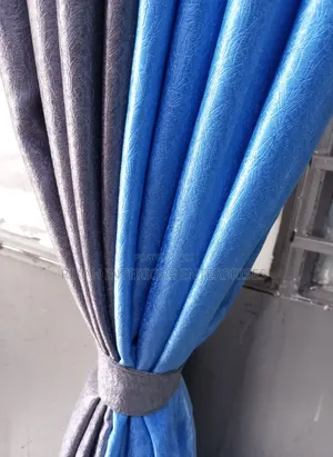 Polyester Grey and Sky Blue Curtains