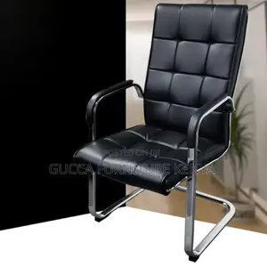 Office Chairs:Black High Back Leather Executive Waiting Seat