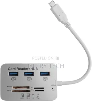 7 in 1 Type C Adapter SD Card Reader, 3 USB Port Hub for Cha