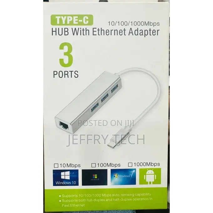 3-Port USB C Hub With Network Port