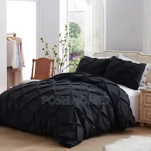 Black Pinch Pleat Cross Duvet Cover Set