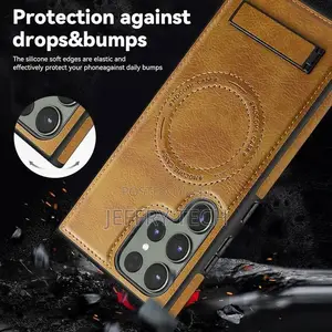 Samsung Galaxy S24 Ultra Brown Magnetic Soft PU Leather Case