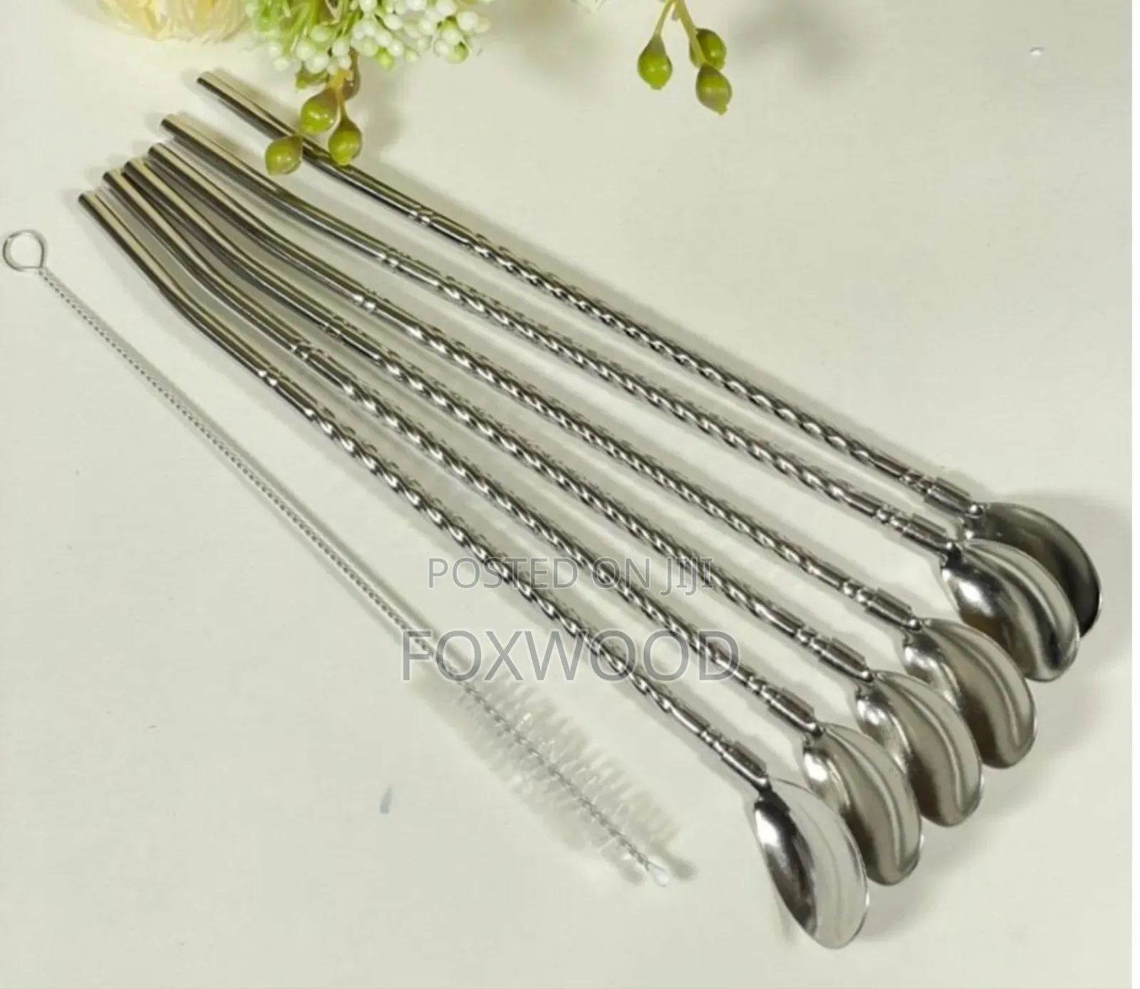 6 PCS Reusable Straw Spoons With Cleaning Brush
