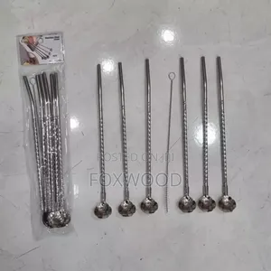 6 PCS Reusable Straw Spoons With Cleaning Brush