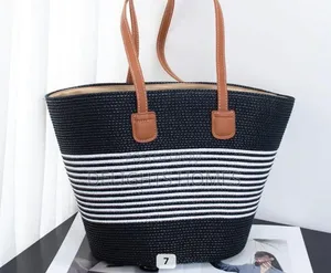 Vintage Papyrus Straw Woven Beach Bag -Rem