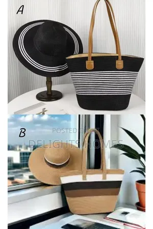 Summer Straw Woven Beach Bag and Hat -Rem