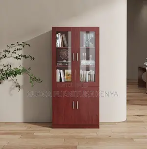 Cabinets:2-Glass Door Mahogany Lockable Office Cabinet
