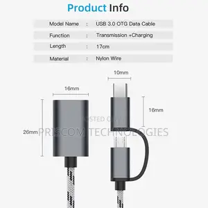 USB OTG Adapter 2 in 1 Cable Type C for Phones, Tablets