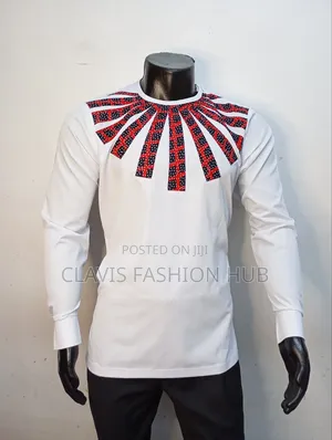 White Designer Shirt With Ankara Print