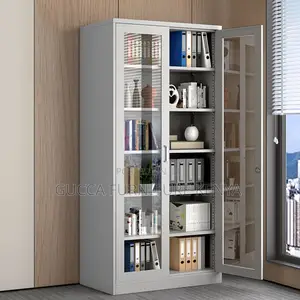 Cabinets:2-Wide Glass Door Steel Storage Cabinet With Lock