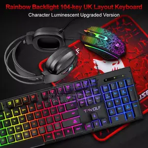 T-Wolf RGB PC Gaming Keyboard Mouse Headset Set 4IN1 Gamer