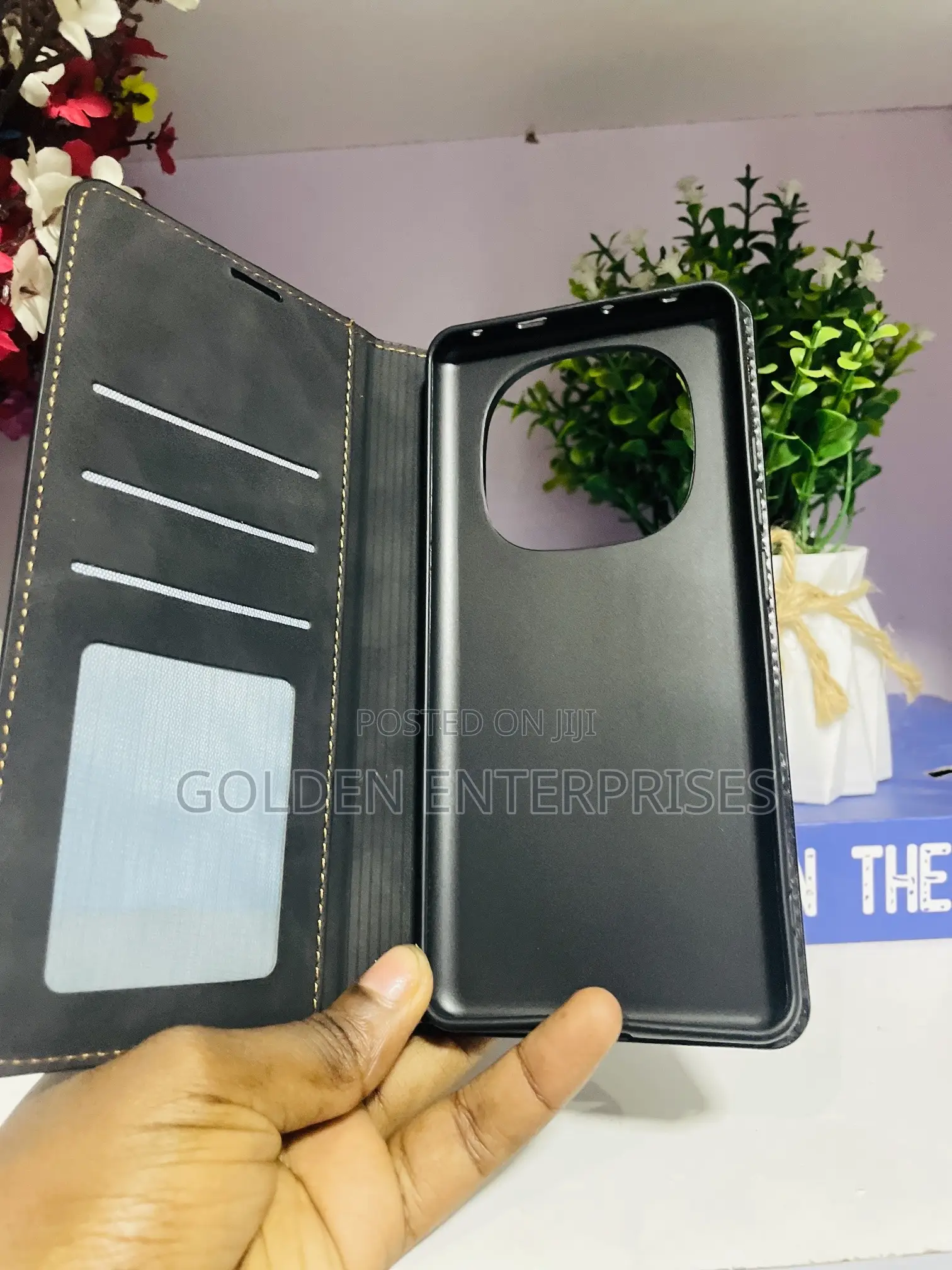 Redmi Note 14 Pro Plus Black Leather Flip Cover