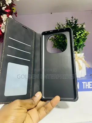 Redmi Note 14 Pro Plus Black Leather Flip Cover