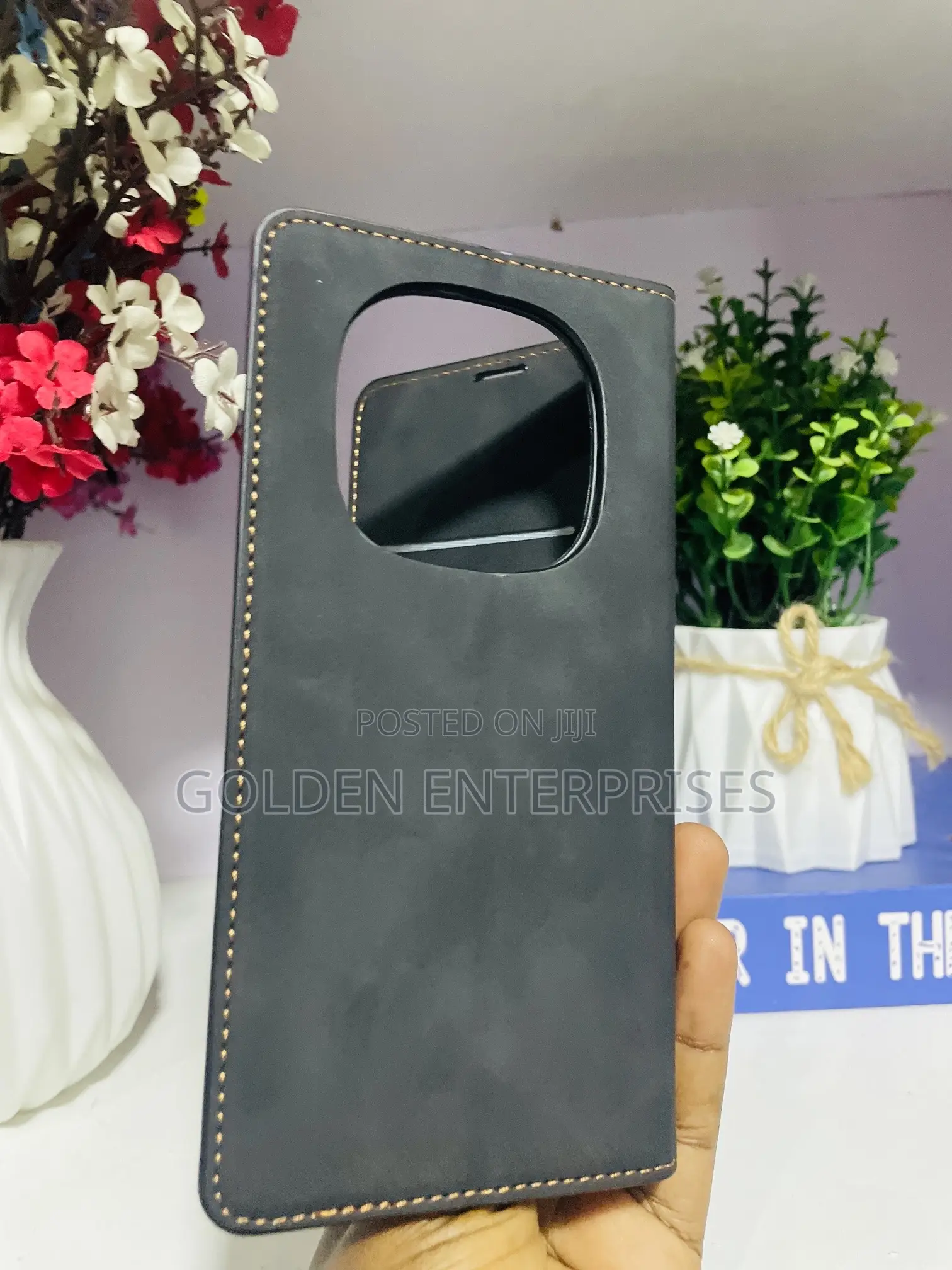 Redmi Note 14 Pro Plus Black Leather Flip Cover
