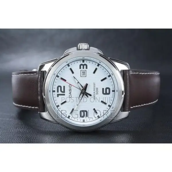 Casio Men's Leather Watch MTP 1314L White Dial