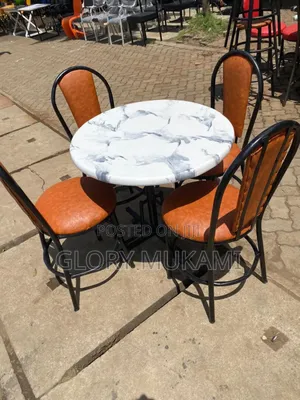 Brown White Dining Table and Chairs