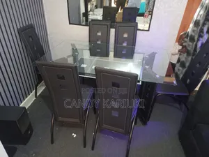 Glass Top Dining Table With 6 Black Chairs