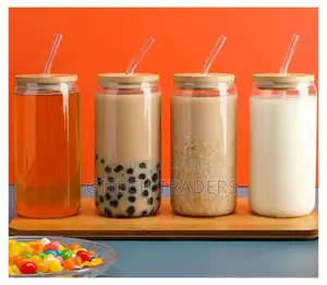 *500ml Glass Cup With Lid and W Transparent Bubble Tea Cup