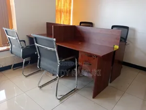 Oak Brown Wooden 4 Way Workstation