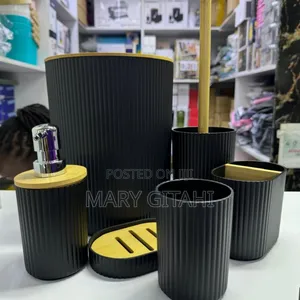 6 in 1 Bathroom Accessories Set With Wooden Ring