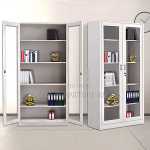 Cabinets:2-Wide Glass Door Gray Storage Office Cabinet