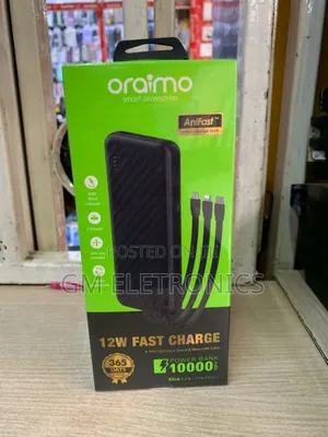 New Oraimo Slice Link 10000mah 12W Powerbank-Attached Cables