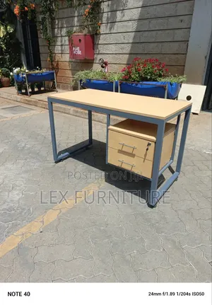 Brown Metallic Frame Office Desk