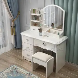Dressers: White Classy Modern Wood Makeup Vanity Table