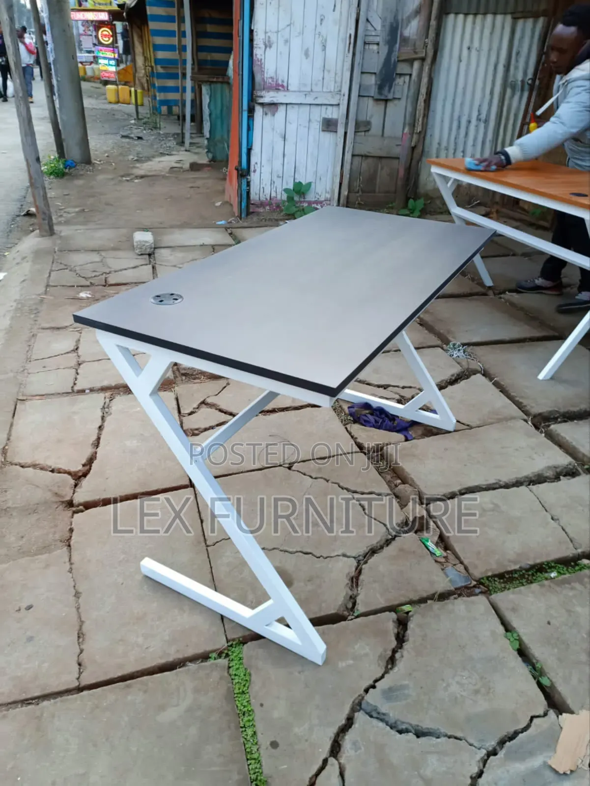 White Frame Metallic Office Desk