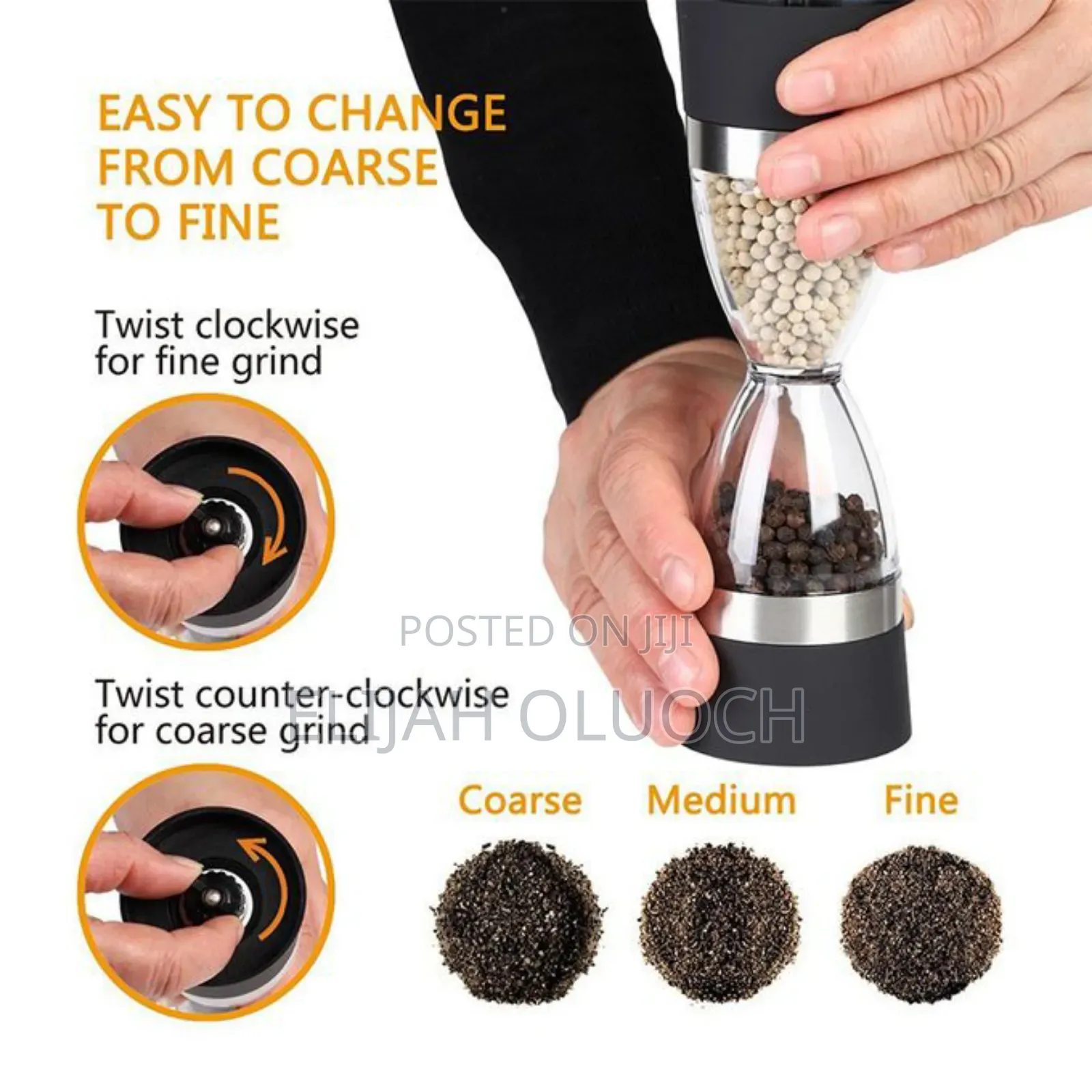 Manually Adjustable,Hour Glass 2 in 1 Dual Salt Pepper Mills