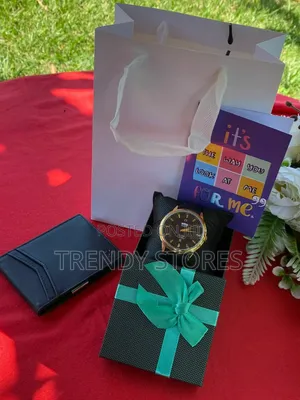 Black Men's Leather Watch Valentine's Gift Set
