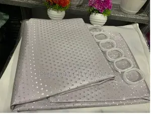 Grey Plain Polyester Shower Curtains With Dot Design