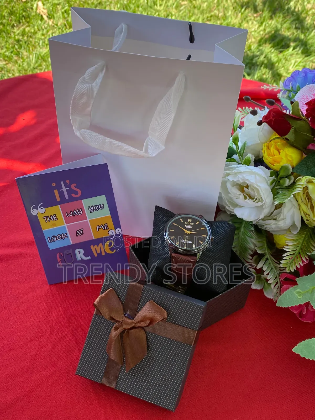 Brown Leather Watch Men's Gift Set