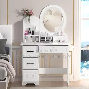 Dressers: White Modern Wooden Vanity Makeup Desk