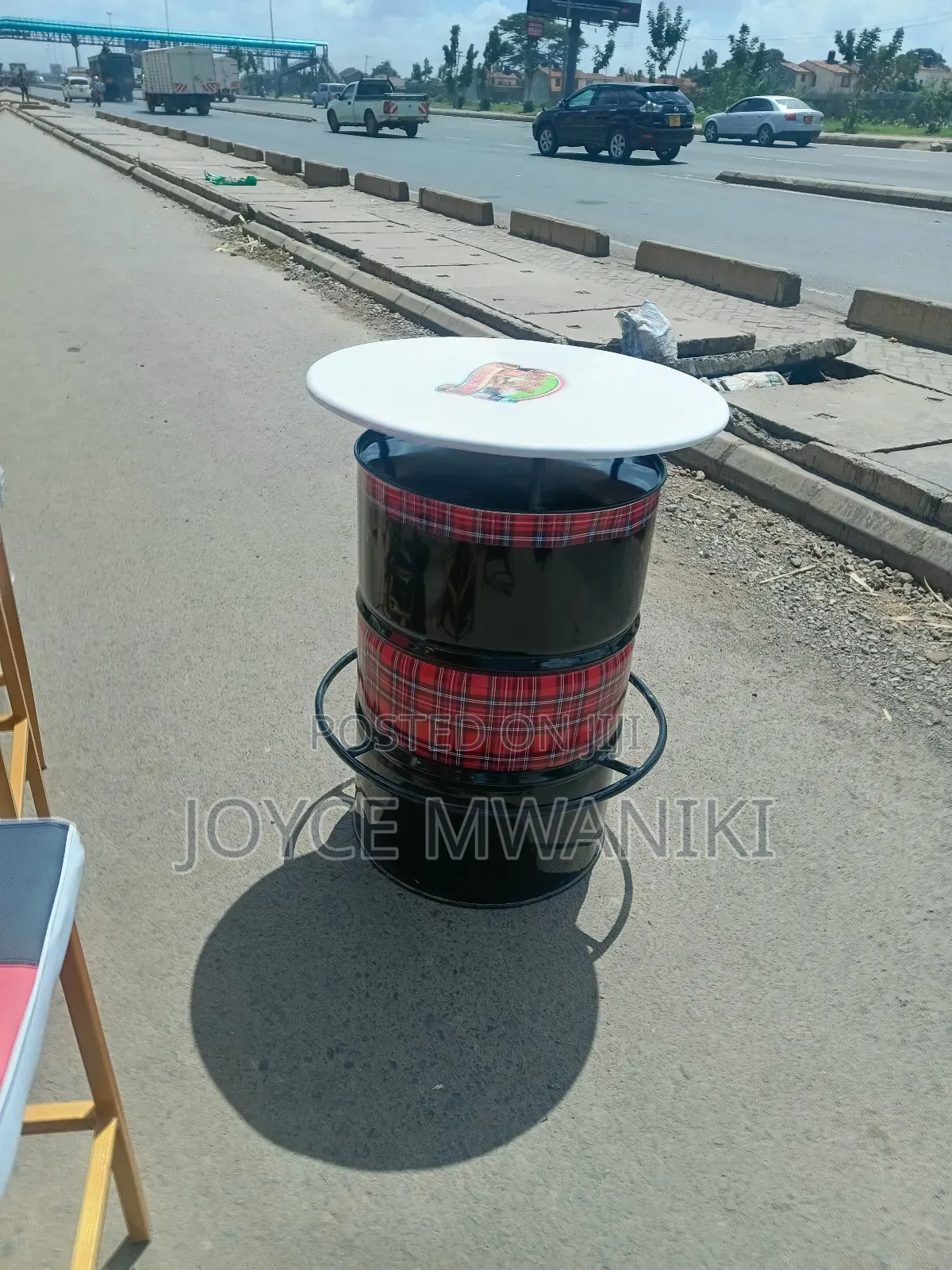 Bar Drum Table With Wall Paper Decor 