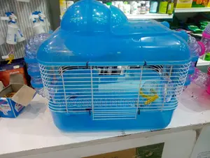 Clear Plastic Dwarf Hamster Mice Cage With Ball on Top, Blue