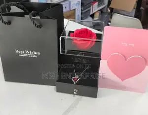Heart Shaped Red Rose Necklace With Gift Box, Card, Bag