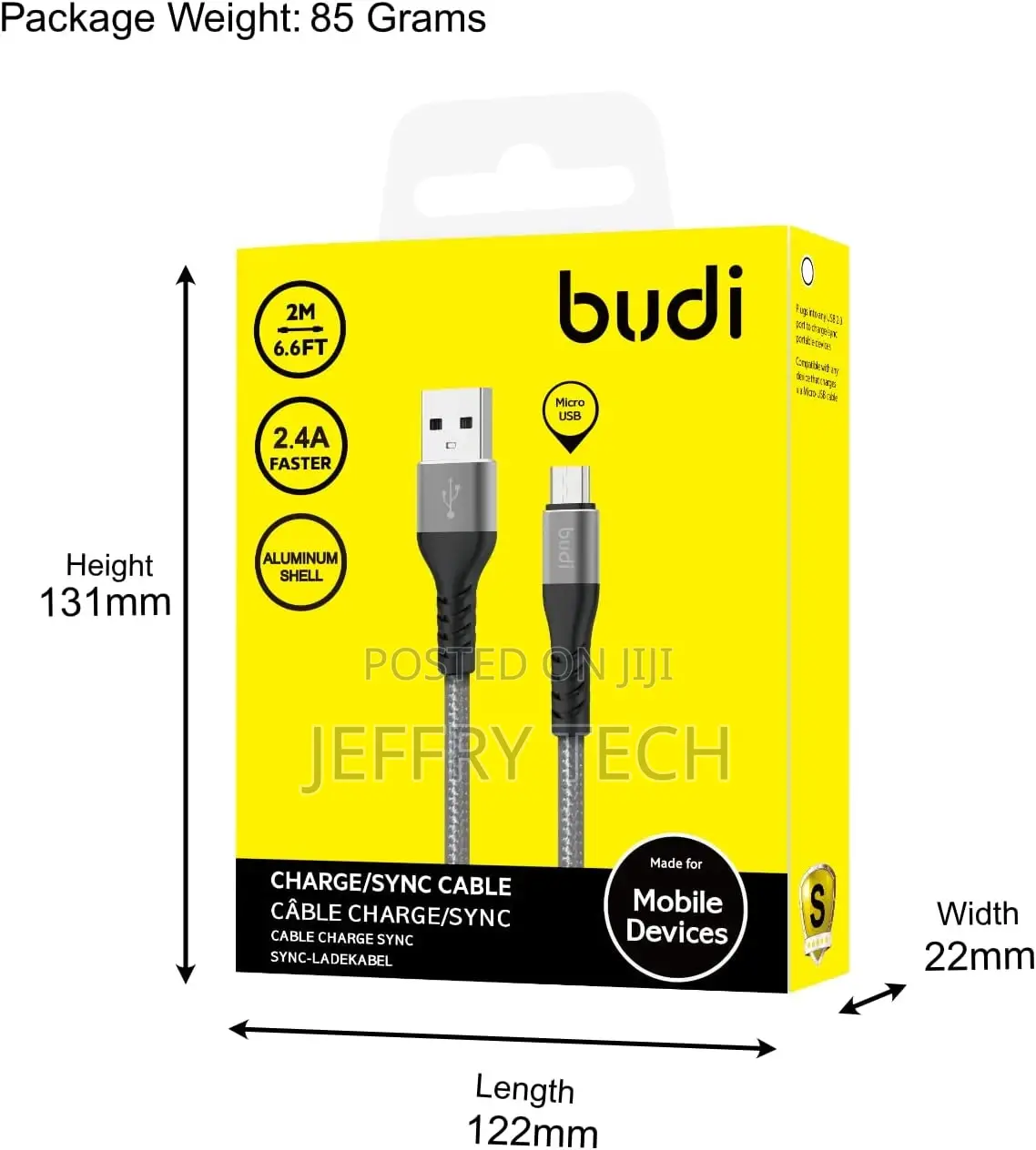 Budi Cable Charge/Sync 2 Meter Braided